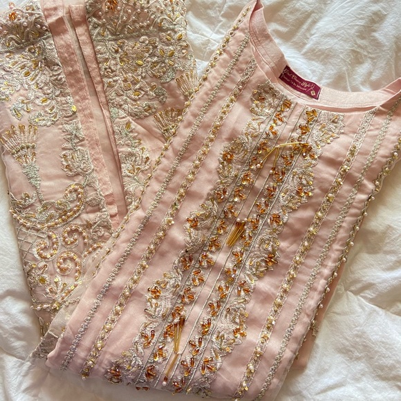 Peach Pakistani Indian salwar kameez suit eid collection party wear ethic suit - Picture 9 of 13